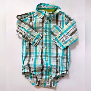 Plaid onesie button down for baby‎ boy 9 months carters